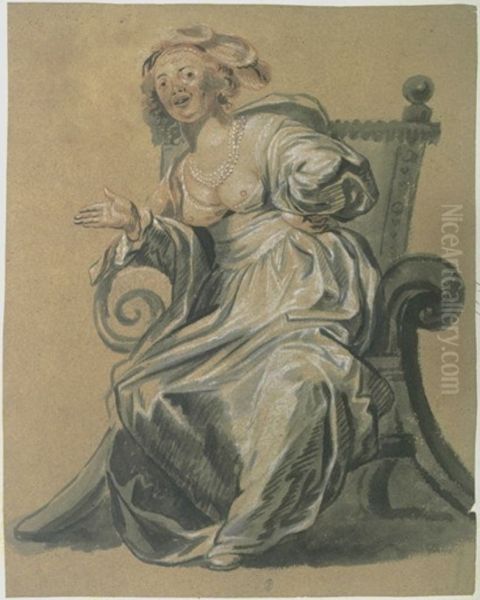 Courtisane seated on a chair Oil Painting by Theodoor Rombouts