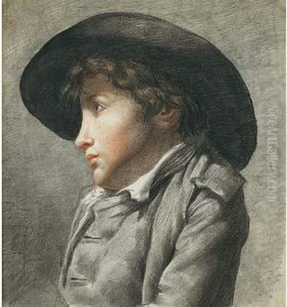 Portrait De Profil D'un Jeune Garcon Au Chapeau Noir Oil Painting by Marie-Gabrielle Capet