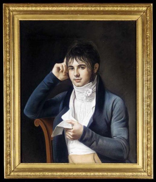 Portrait Of A Young Man Wearing A Blue Coat Oil Painting by Marie-Gabrielle Capet