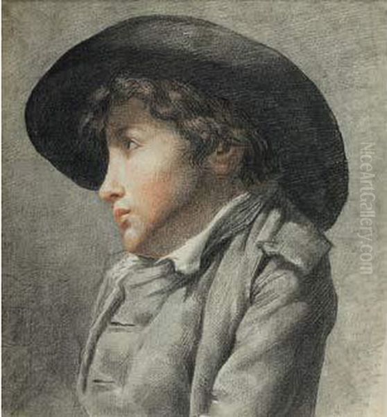 Portrait De Profil D'un Jeune Homme Au Chapeau Noir Oil Painting by Marie-Gabrielle Capet