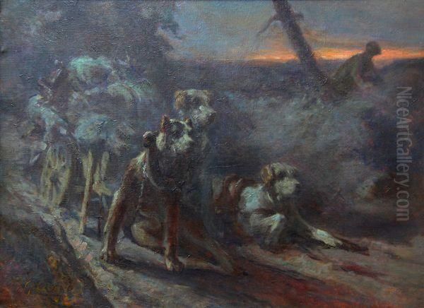 Trois Chiens Au Cr Oil Painting by Georges Capgras