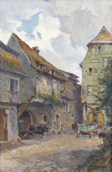 Elsassische Strassenpartie Mit Ochsenkarren Oil Painting by Georges Capgras