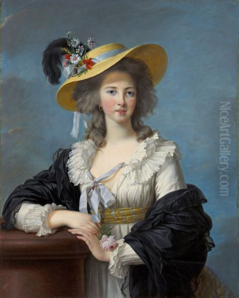 The Duchesse de Polignac wearing a Straw Hat Oil Painting by Elisabeth Louise Vigee Le Brun