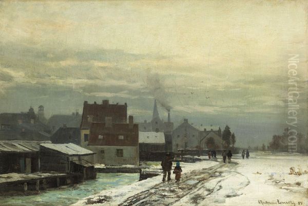 Vinterlandskab (1885). Oil Painting by Anders Andersen-Lundby