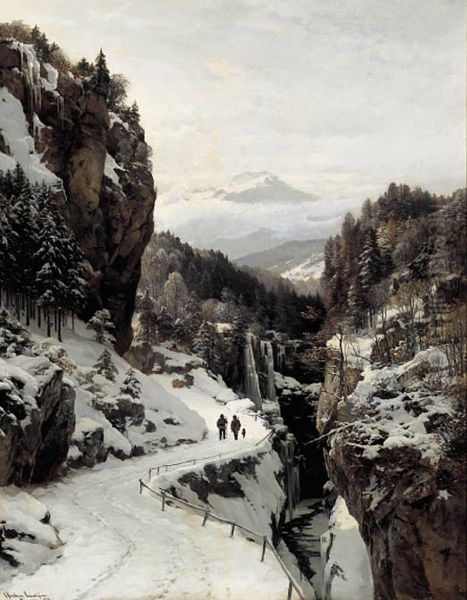 A winter day in the mountains of Bavaria. Oil Painting by Anders Andersen-Lundby