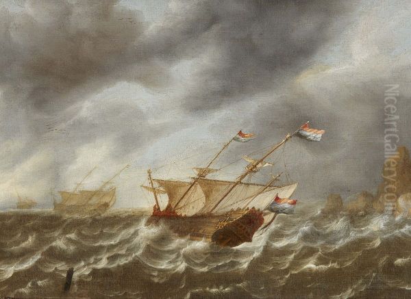 Ships in Rough Seas Oil Painting by Bonaventura Peeters the Elder