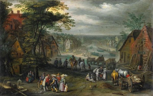 Dorfstrasse mit Kanal Oil Painting by Jan Brueghel the Younger