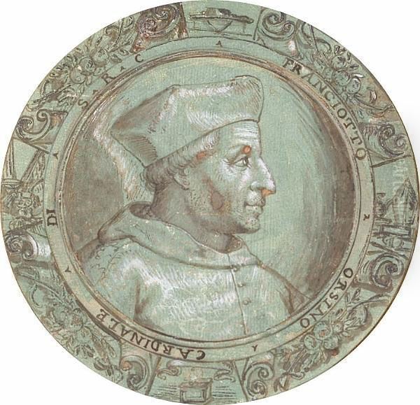 Portrait Head Of Cardinal Franciotto Orsino In Profile To The Right, Set Within A Fictive Circular Decorated Frame Oil Painting by Bernardino Capitelli