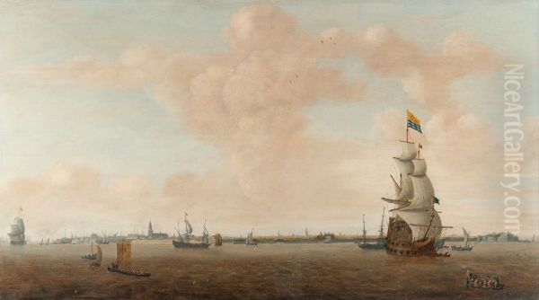 Entrance to a port with merchant ships and fishing boats Oil Painting by Bonaventura Peeters the Elder