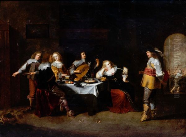 Elegant company in an interior Oil Painting by Christoffel Jacobsz van der Laemen