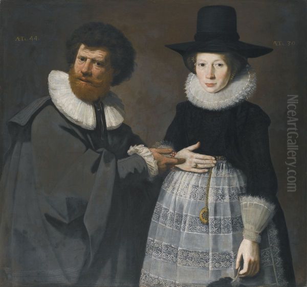 Portrait of a lady and a gentleman Oil Painting by Emanuel de Critz