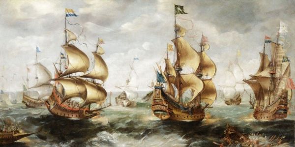 Ships at sea. Oil Painting by Andries Van Eertvelt