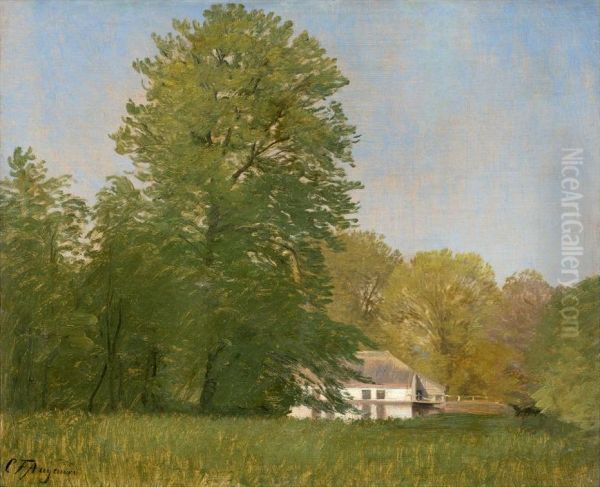 Summer landscape with a farmhouse. Oil Painting by Carl Frederik Aagaard