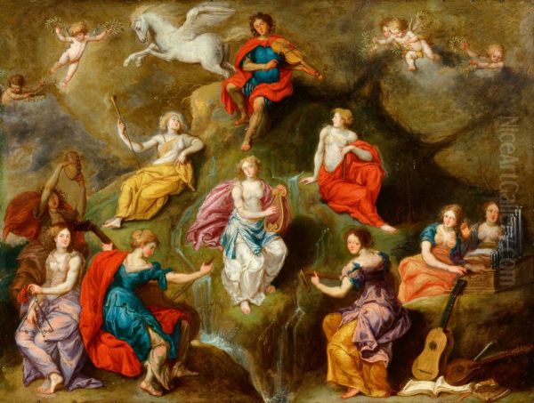 Apollo and the Nine Muses Oil Painting by Simon de Vos