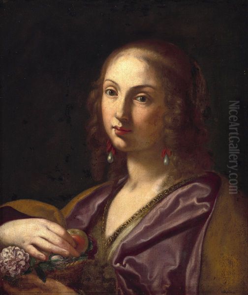 Portraet af Signora Ortensia Leoni Cordini som Sankt Dorothea Oil Painting by Elisabetta Sirani