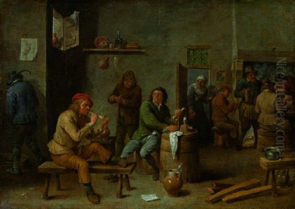 Tavern scene (Smokers in an inn). Oil Painting by David Teniers the Younger