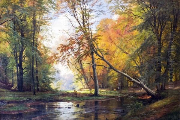 Forest landscape, autumn. Oil Painting by Carl Frederik Aagaard