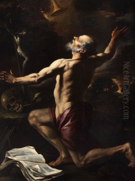 The vision of St Jerome in the desert Oil Painting by Hendrick de Somer