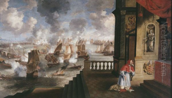 de slag van Lepanto in 1571 Oil Painting by Jan Peeters the Elder