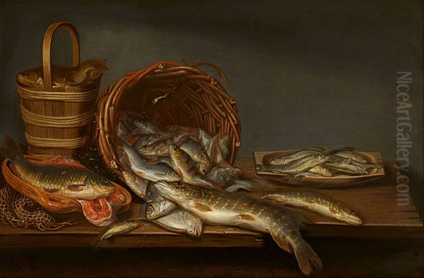 Still Life with Freshwater Fish Oil Painting by Pieter Van Schaeyenborgh