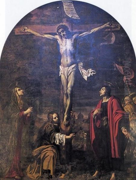 Crucifixion with Mary, John and Mary Magdalene Oil Painting by Joannes van Houbraken