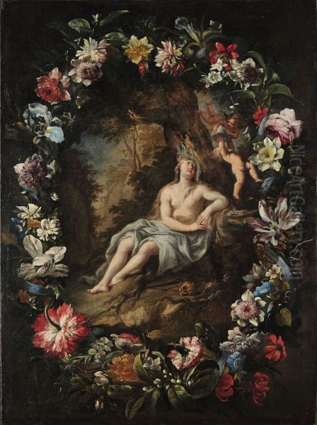 Penitent Magdalen in a flower garland Oil Painting by Nicola Vaccaro