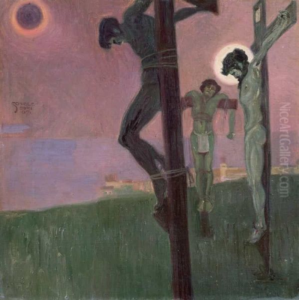 Calvary Oil Painting by Egon Schiele