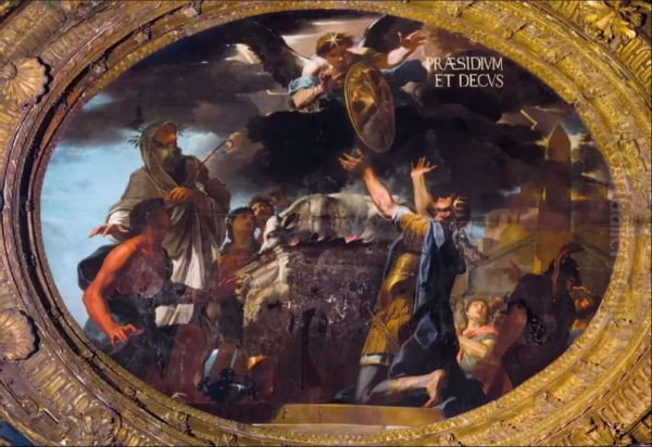 Clovis receives the shield with the insignia of the lily Oil Painting by Jan Miel