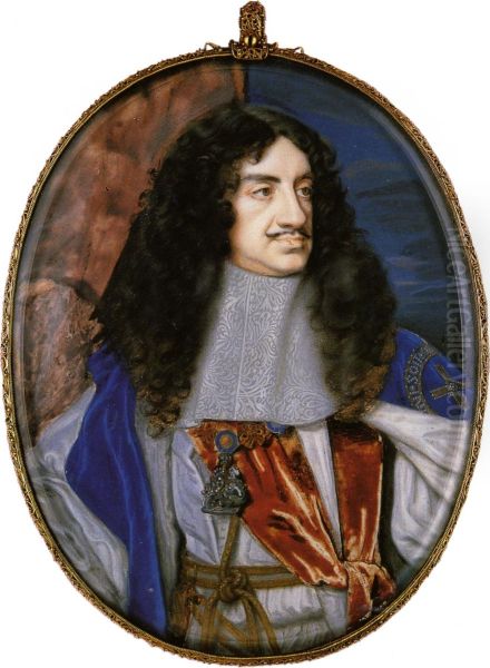 Portrait of Charles II (1630-1685) in royal robes. Oil Painting by Samuel Cooper