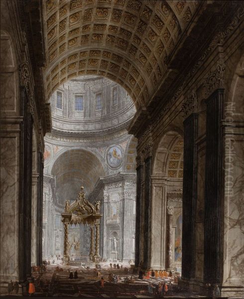 View of the interior of the Saint Peter's Basilica Oil Painting by Wilhelm Schubert van Ehrenberg