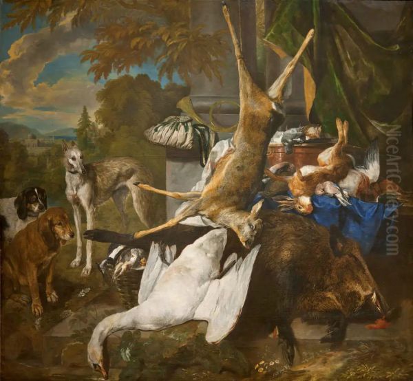 Still life of game and dogs Oil Painting by Pieter Boel