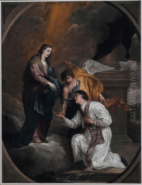 St Valentien receiving a rosary from the hands of the Virgin Oil Painting by David Teniers III