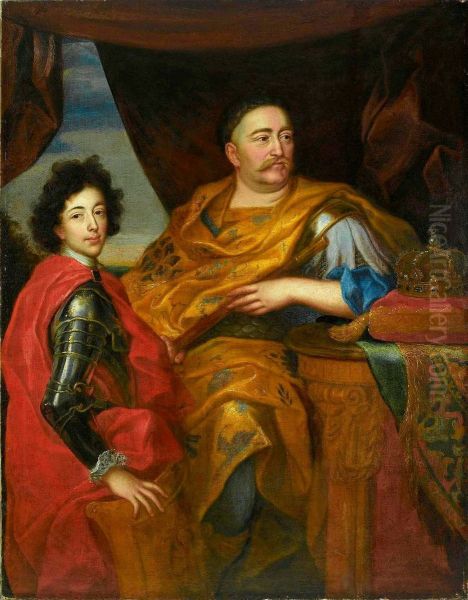 Portrait of John III Sobieski with his son Jakub Ludwik. Oil Painting by Jerzy Siemiginowski-Eleuter