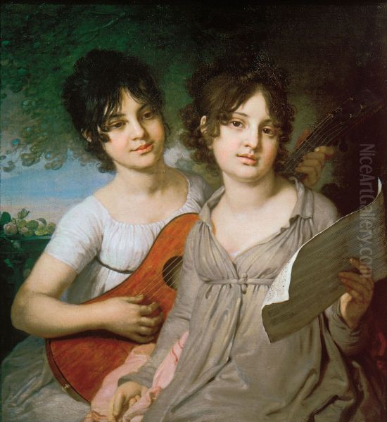 Portrait of the Sisters Princess Anna Gavriilovna Gagarina and Princess Varvara Gavriilovna Gagarina Oil Painting by Vladimir Borovikovsky