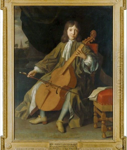 Sir John Langham, 4th Bt. (1671 - 1747), as a boy aged 12, playing the viola da gamba Oil Painting by Frederick Kerseboom