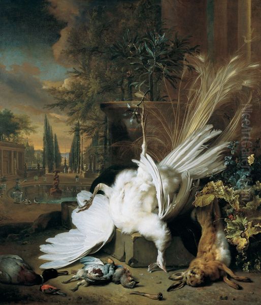 The white Peacock Oil Painting by Jan Weenix