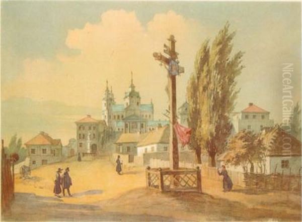 Pochayiv Lavra from west Oil Painting by Taras Shevchenko