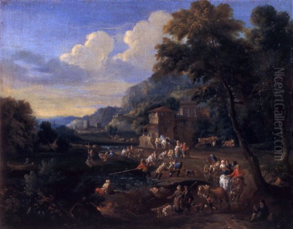 River landscape with fishermen Oil Painting by Pieter Bout