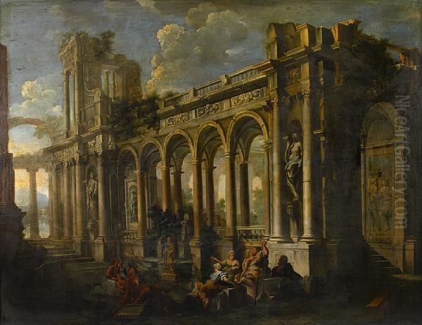 An Architectural Capriccio With Figures In The Foreground Oil Painting by Pietro Cappelli