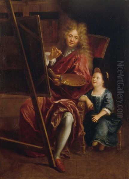 Self-Portrait with His Son Oil Painting by Antoine Coypel