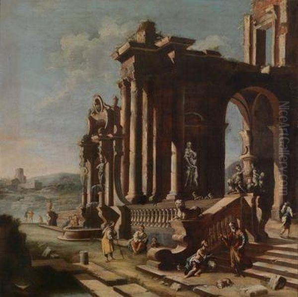 Ruinencapriccio Mit Figurenstaffage Oil Painting by Pietro Cappelli