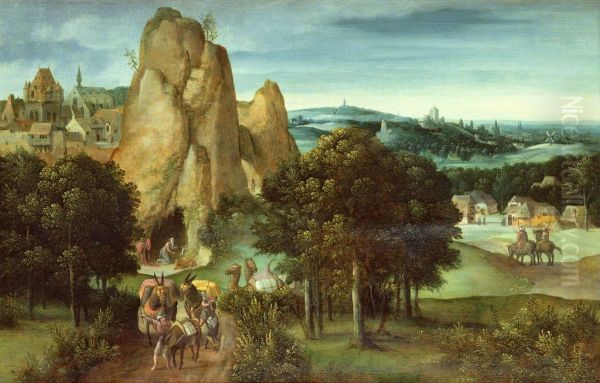 Rocky landscape with muleteers, camels, and Saint Jerome Oil Painting by Joachim Patinir