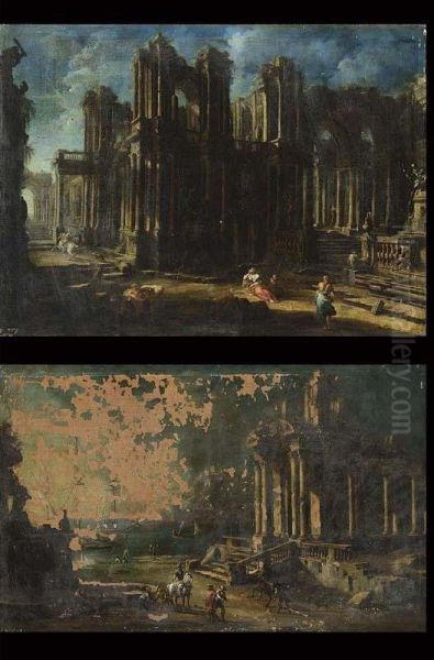 Figures Among Classical Ruins Oil Painting by Pietro Cappelli