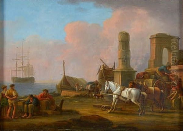 Quay Oil Painting by Willem Augustin van Minderhout