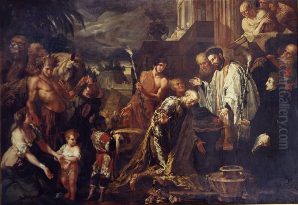 Saint Francis Xavier baptizes a pagan king Oil Painting by Peter Ykens