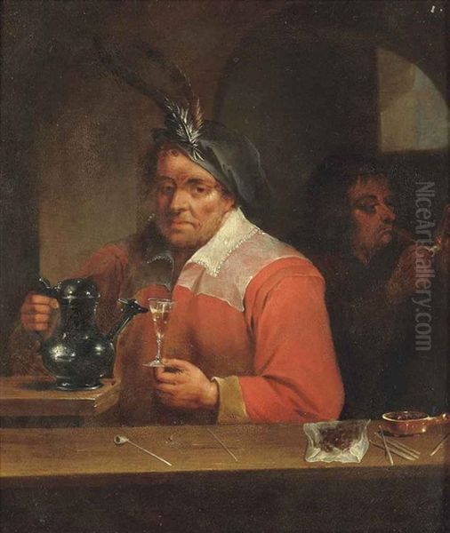 Peasants in a tavern drinking and smoking Oil Painting by Melchior Brassauw