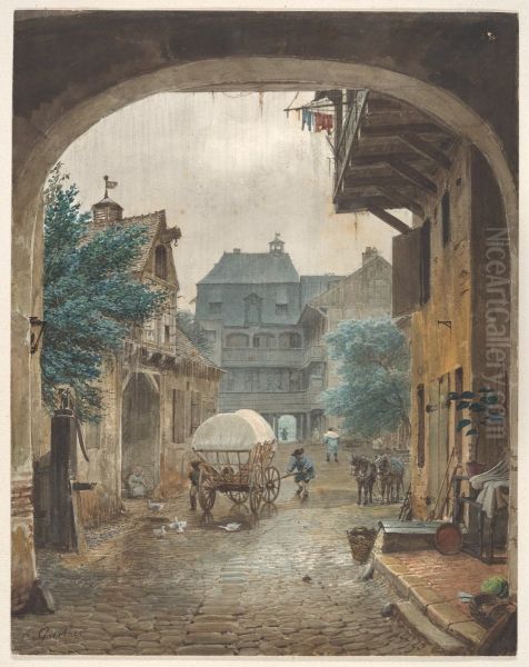 View into the Courtyard of an Inn at Colmar Oil Painting by Eduard Gaertner