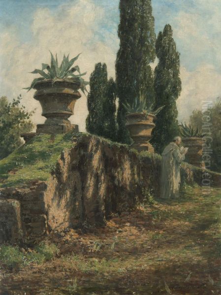 Cypresses at the Villa Torlonia (Frascati) Oil Painting by Luise Begas-Parmentier