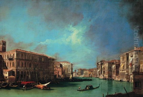 Canal Grande near Rialto bridge Oil Painting by Canaletto