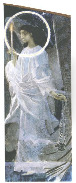 Angel with Censer and Candle. Sketch for Vladimir cathedral (Kiev) Oil Painting by Mikhail Vrubel